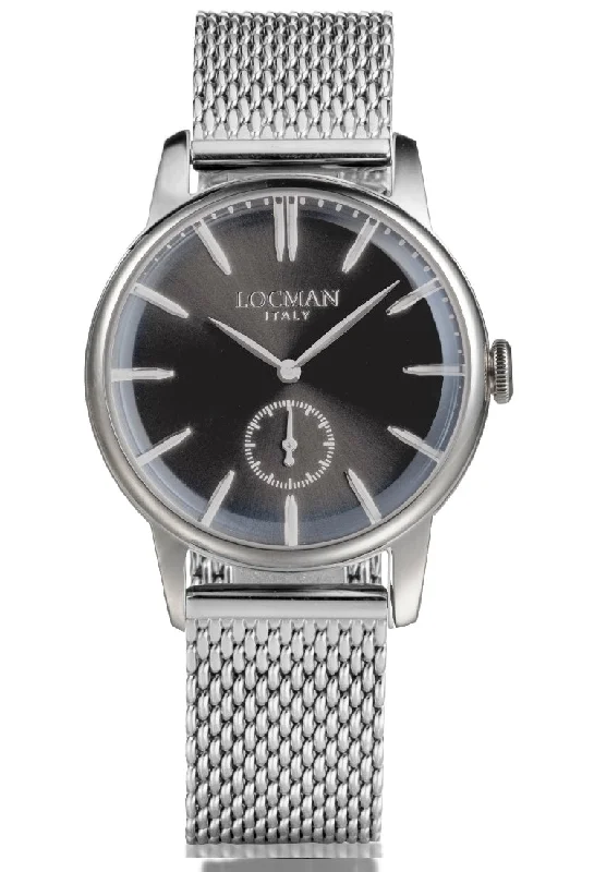 Women's Mechanical Watch Clearance-Locman 1960 37mm nero piccoli secondi maglia milano 0257A01A-00BKNKB0