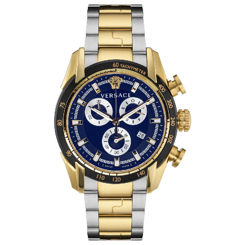 Men's Swiss Date Night Edition-Versace Men's Watch V-Ray 44mm Blue Two-Tone Bracelet VE2I01021