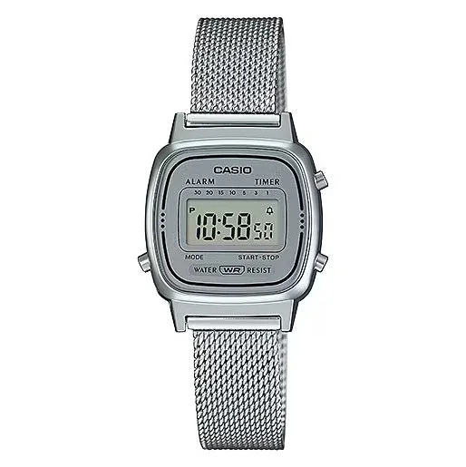 Men's Classic Watch Brands-Casio Ladies Watch Digital Vintage Classic Milanese Silver LA670WEM-7DF