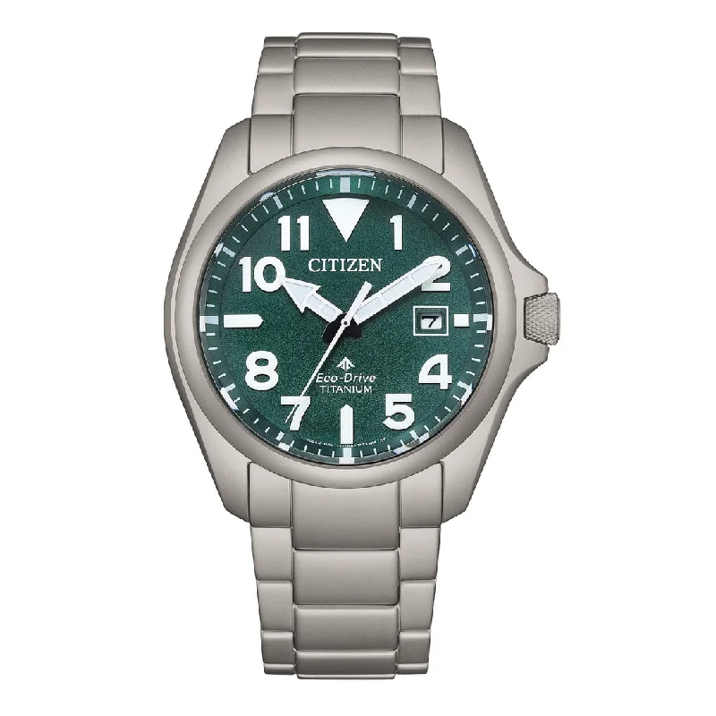 Men's Italian Made Style Sports Watches-Orologio Citizen Promaster Land BN0241-59W Super Titanium verde