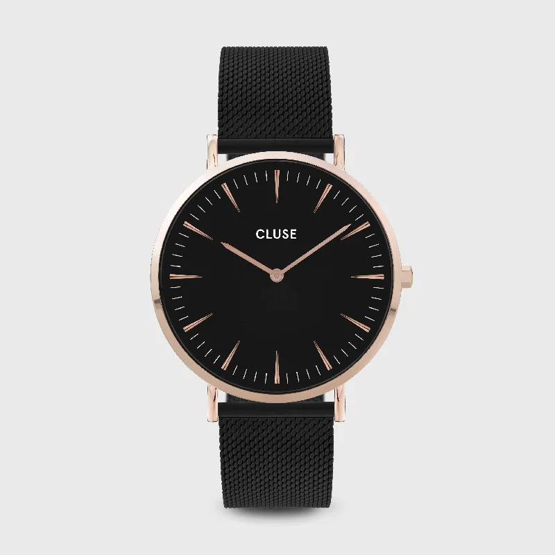 Women's Stylish Style Women's Mechanical Watches-Boho Chic Watch Mesh, Full Black, Rose Gold Colour