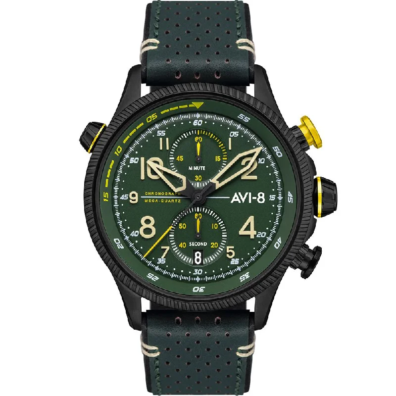 Men's Field Watches French Made Edition-AVI-8 Men's Green Hawker Hunter Chronograph Watch AV-4080-03
