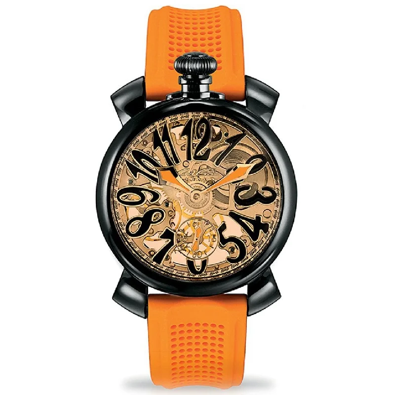 Men's Field Watches Box-Gaga Milano Men's Orange Skeleton Mechanical Watch 5312AMB