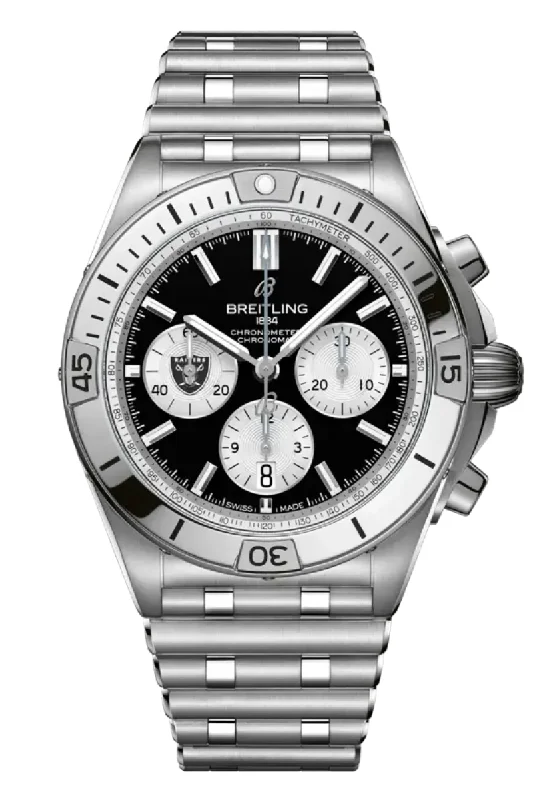 Men's Classic Style Dress Watches-Breitling Chronomat B01 42 Las Vegas Raiders NFL Edition AB01342B1B1A1