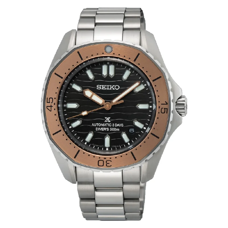 Men's Eco-Drive Style Men's Sports Watches-Orologio uomo Seiko Prospex SPB485J1 nero ghiera poligonale rosa