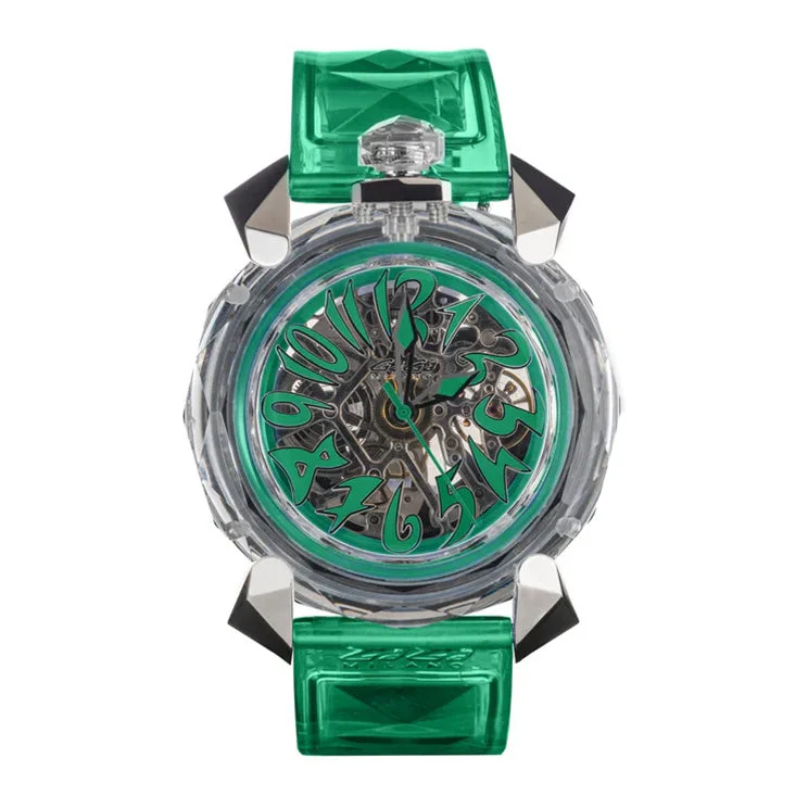 Unisex Customized Design Watches-GaGà Milano Watch Crystal 46mm Skeleton Green