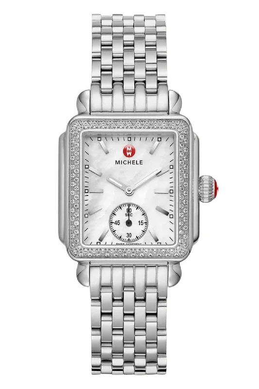 Men's German Made Design Dress Watches-Michele Deco Mid Stainless Diamond MWW06V000001