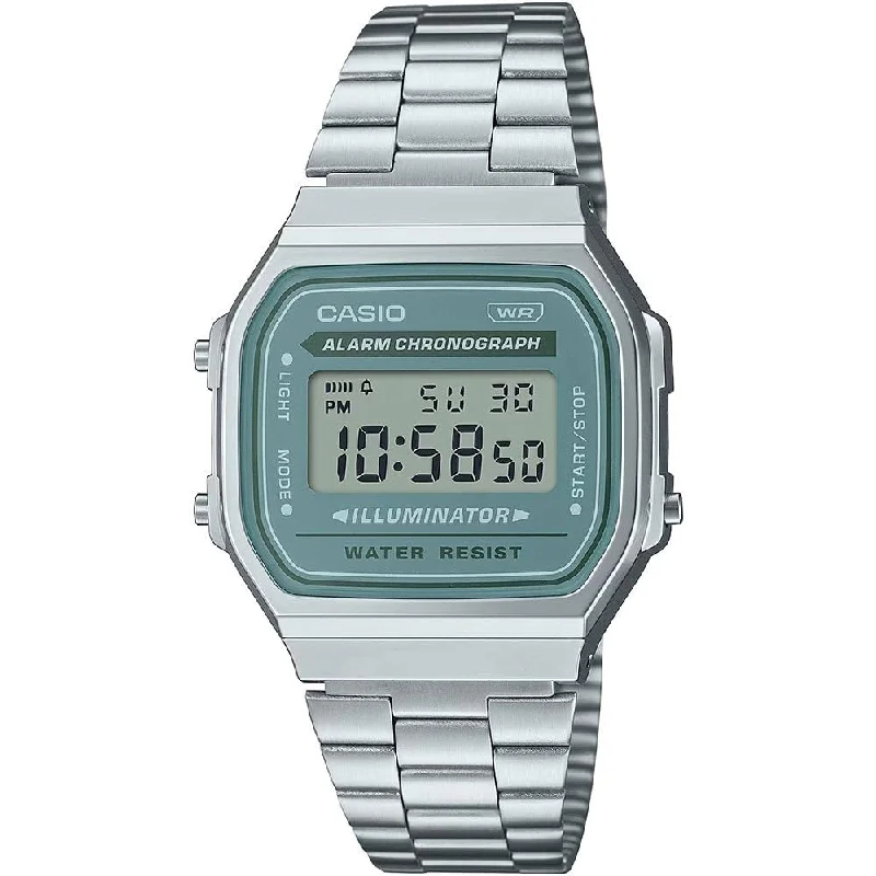 Unisex Wedding Design Watches-Casio A168WA-3AYDF Unisex Green Silver Digital Watch