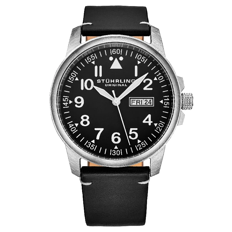 Black Dial / Silver Case / Black Leather Strap Tang Buckle