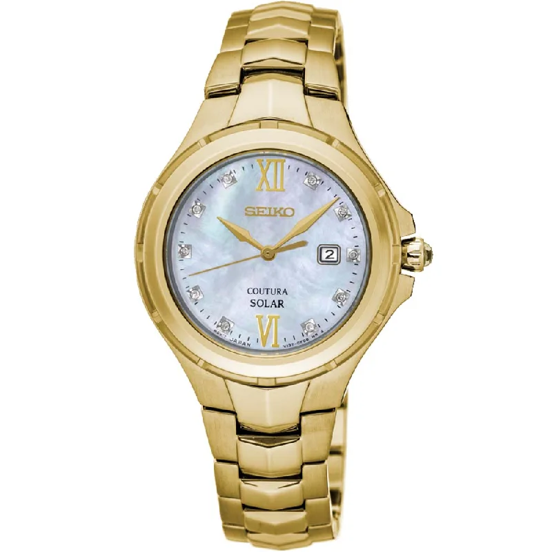 Men's Spring Style Men's Digital Watches-Seiko Coutura SUT310P Solar Diamond Set Watch