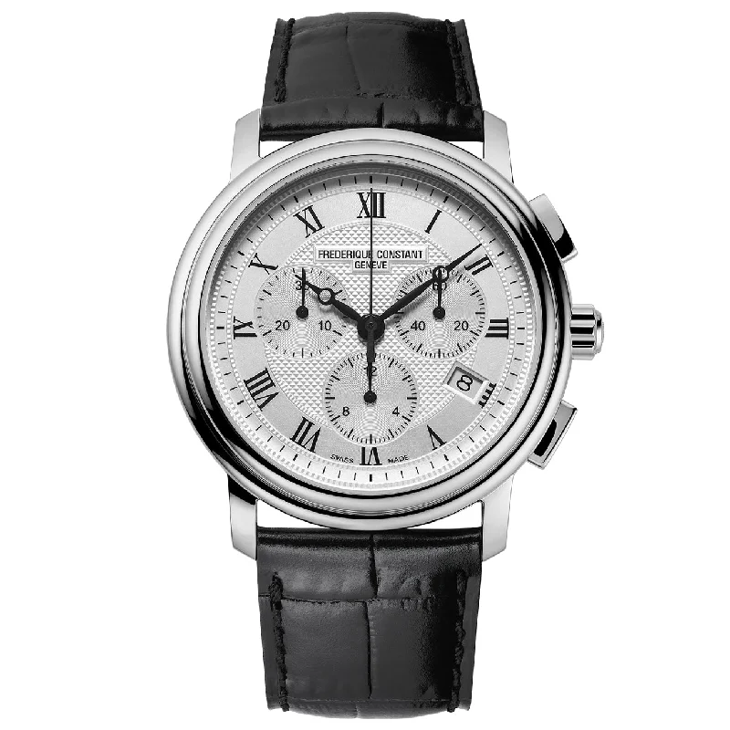 Men's French Made Style Men's Watches-Frederique Constant Men's Fc Classic Quartz Chrono Black Watch FC-292MC4P6