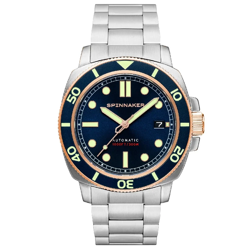 Men's Dive Watches with Night Vision -Spinnaker Patriot Blue Hull Diver Automatic Watch SP-5088-55