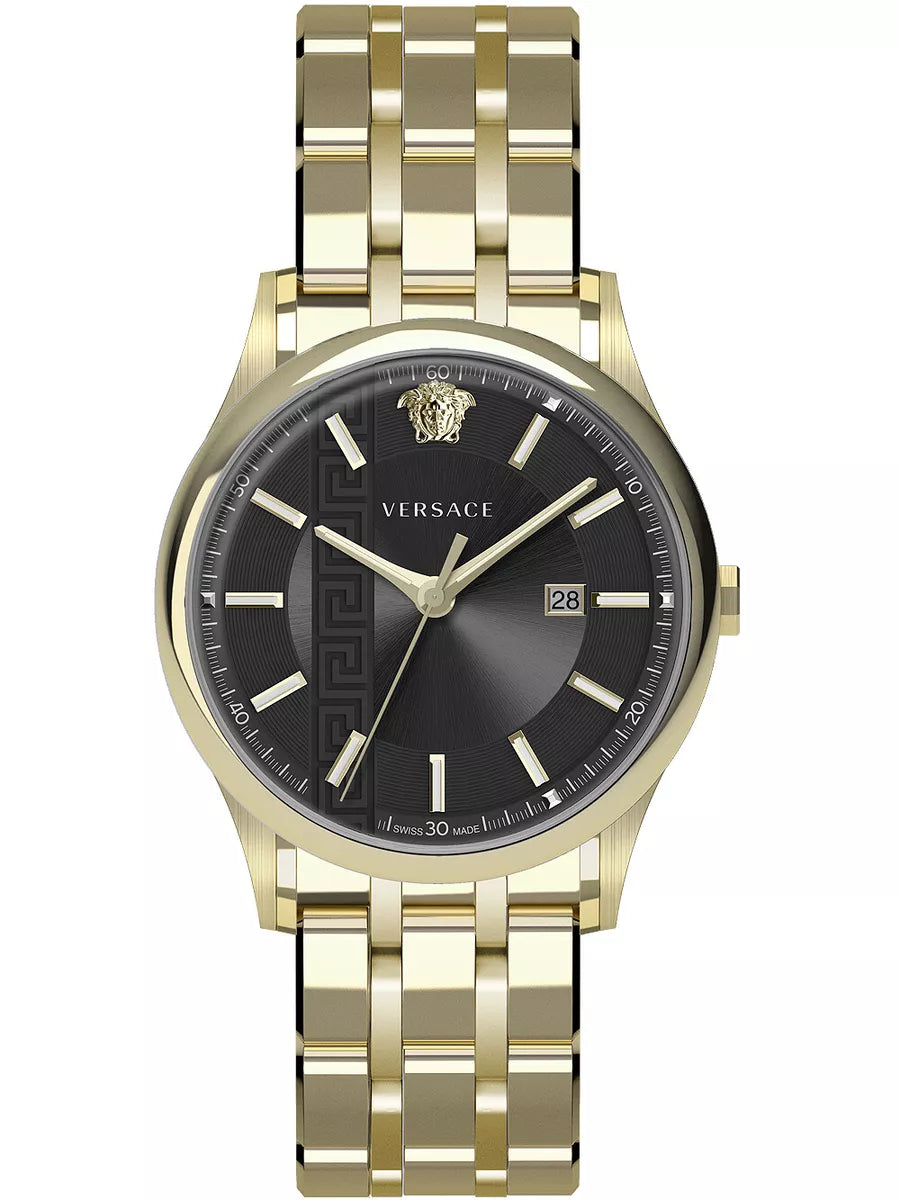 Men's Swiss Watches Sale-Versace Men's Watch Aiakos 44mm Black Gold Bracelet VE4A00820