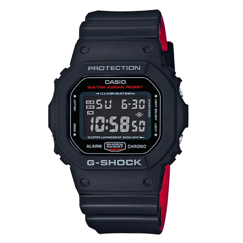 Men's Italian Made Digital Watches-Casio G-Shock Watch Men's Black/Red DW-5600HR-1DR