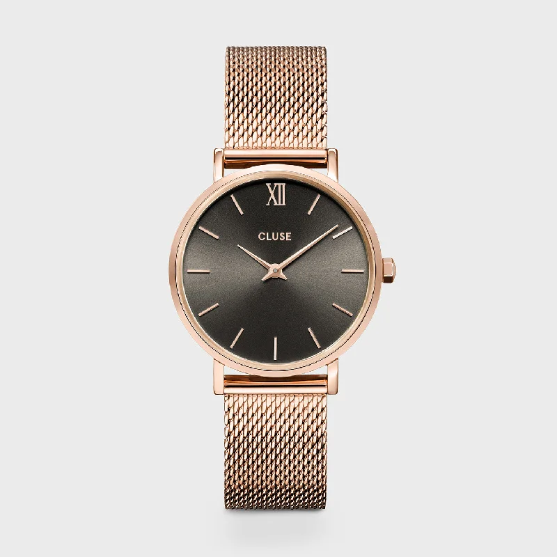 Women's Everyday Wear Style Mechanical Watches-Minuit Watch Mesh, Grey, Rose Gold Colour Women's Everyday Wear Style Mechanical Watches-Minuit Watch Mesh, Grey, Rose Gold Colour
