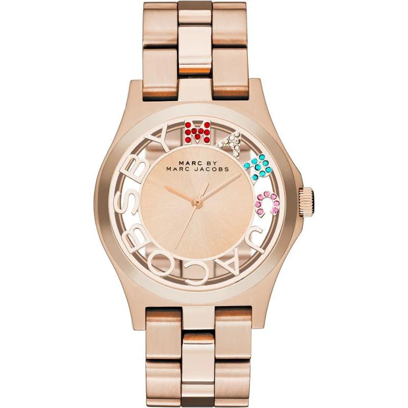 Men's Office Wear Style Dress Watches-Marc Jacobs MBM3264 Ladies Henry Skeleton Rose Gold Watch