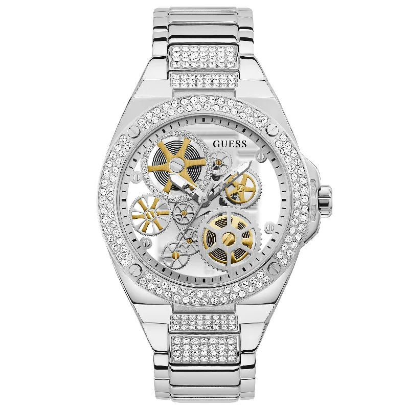 Men's Japanese Made Design Dress Watches-Guess GW0323G1 Men's Big Reveal Silver Watch