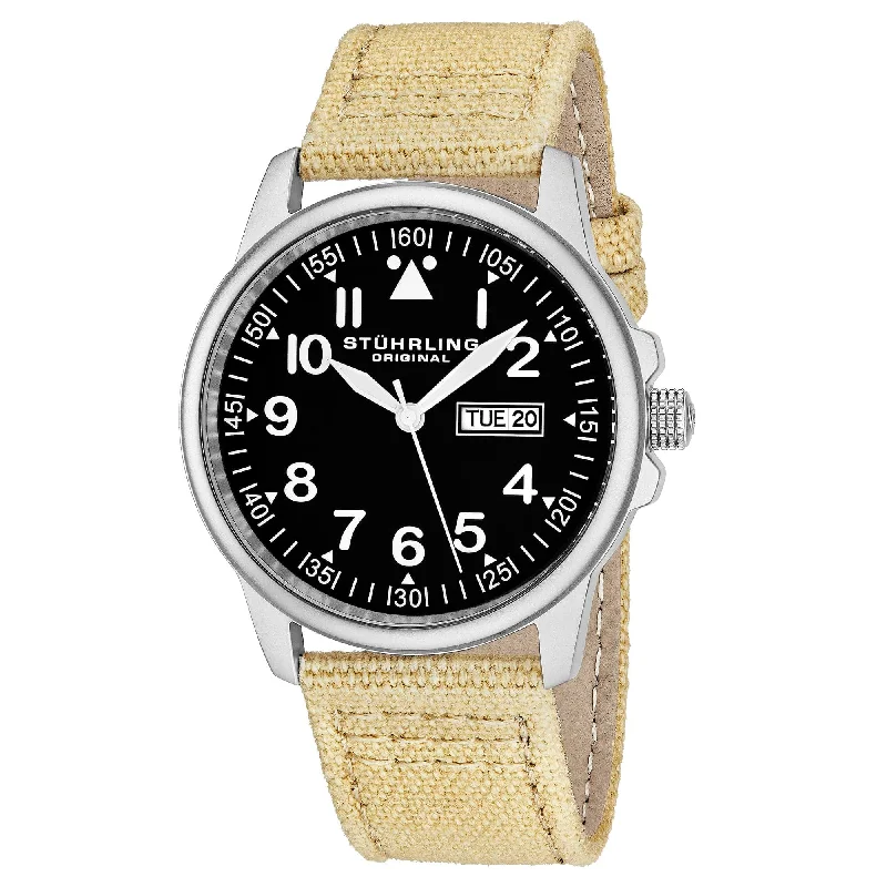Black Dial / Silver Case / Beige Leather Strap Tang Buckle