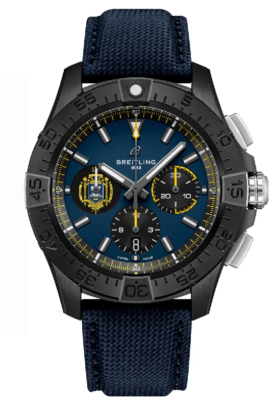 Men's Solar Powered Dress Watches-Breitling Avenger B01 Chronograph 44 Night Mission US Naval Academy SB01474A1C1X1