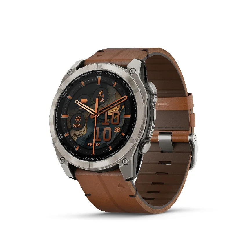 Men's Personalized Design Sports Watches-Orologio Garmin Fenix8 Amoled 51mm pelle Chestnut 010-02905-40