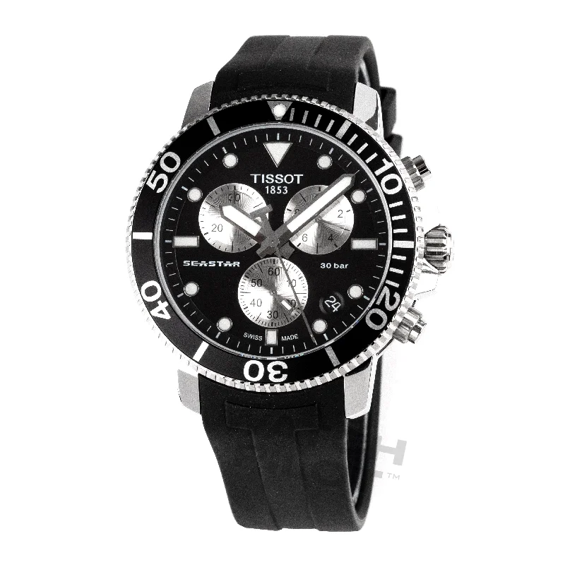 Swiss Watches for Men Online-Tissot Chronograph Watch SEASTAR 1000 Black Rubber T1204171705100