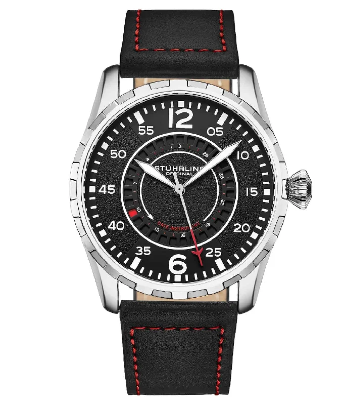 Black Dial / Silver Case / Black Leather Strap Silver Tang Buckle