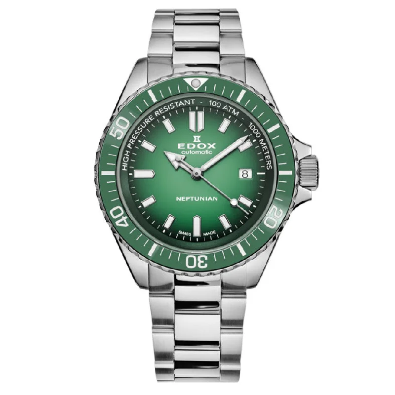 Men's Swiss Watch Warranty-Edox 80120-3VM-VDN1 Men's Neptunian Automatic Green Watch Men's Swiss Watch Warranty-Edox 80120-3VM-VDN1 Men's Neptunian Automatic Green Watch