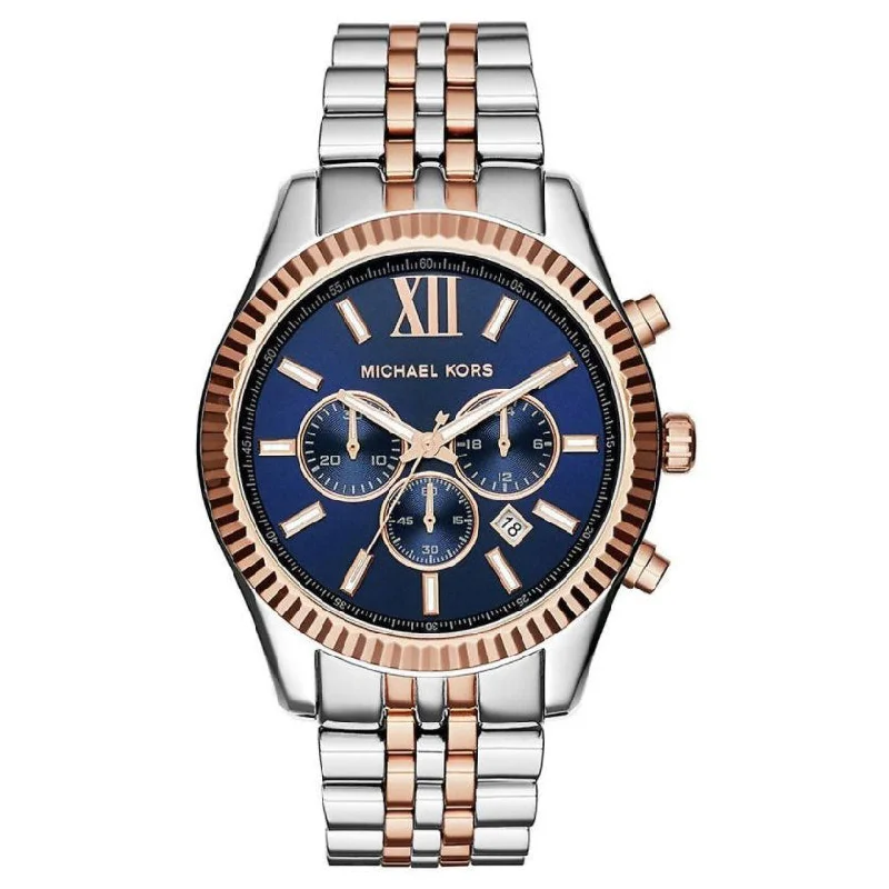 Men's French Made Style Dress Watches-Michael Kors MK8412 Men's Lexington Chronograph Two Tone Blue Watch