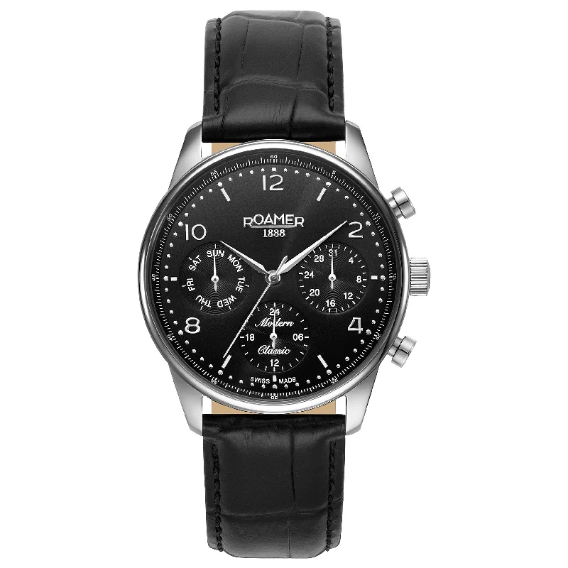 Men's Square Case Style Men's Watches-Roamer 509902 41 54 02 Modern Classic Men's Black Watch