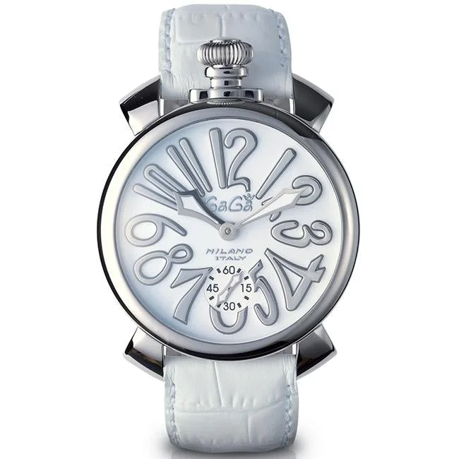 Men's Field Watches Repair-Gaga Milano Men's White Manuale Mechanical Watch 5010.10S