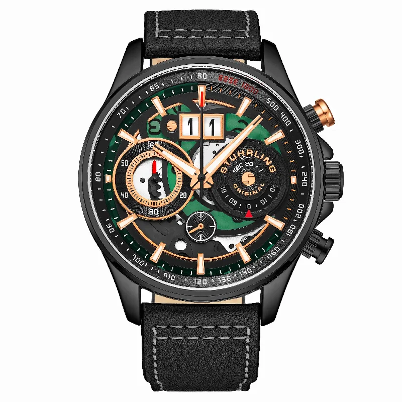 Black Dial / Black Case / Black Calf Skin Leather Strap Black Tang Buckle