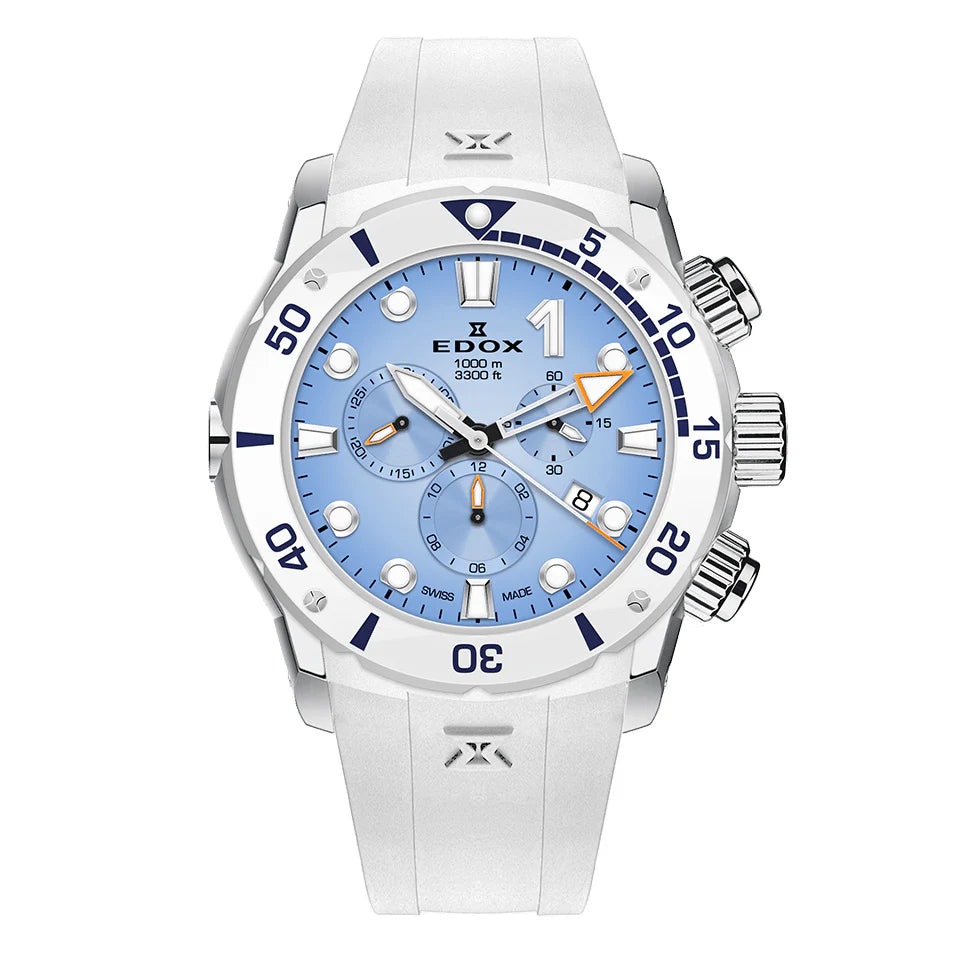 Men's Swiss Birthday Edition-Edox CO-1 Chronograph Men's White Blue Watch 10242-TINB-BUICDNO Men's Swiss Birthday Edition-Edox CO-1 Chronograph Men's White Blue Watch 10242-TINB-BUICDNO