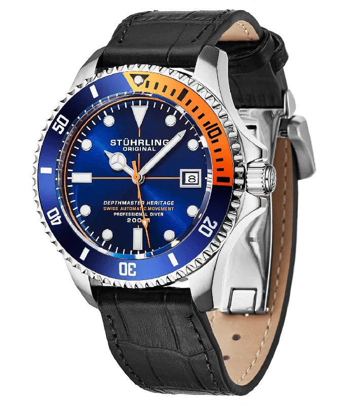 Blue Dial / Silver Case / Black Leather Strap Silver Deployant Buckle