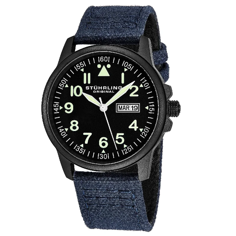 Black Dial / Black Case / Blue Leather Strap Tang Buckle