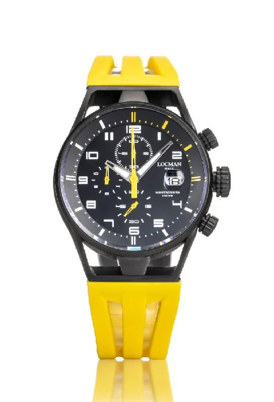 Men's Analog Style Men's Sports Watches-Locman Montecristo Chrono 41mm nero e silicone giallo 0542K01S-KMBKYLSY