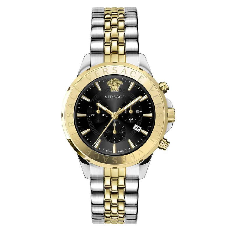 Men's Swiss Special Edition-Versace Men's Watch Chrono Signature Black Two-Tone Bracelet VEV602223