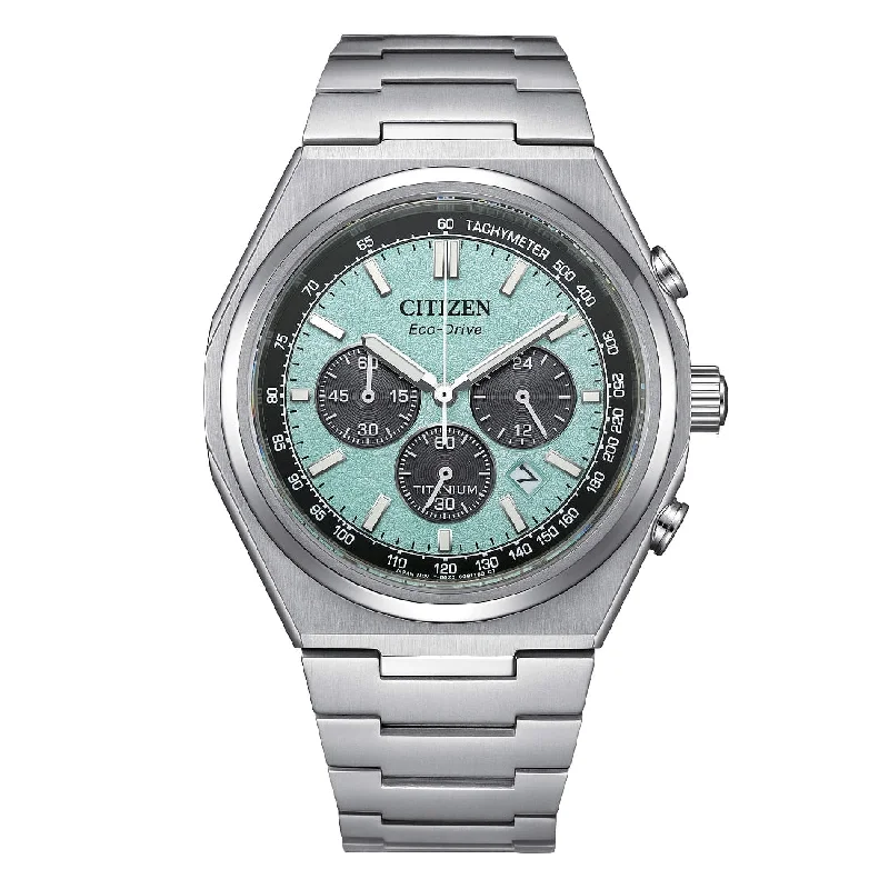 Men's Square Case Sports Watches-Orologio Citizen cronografo Supertitanium CA4610-85M turchese