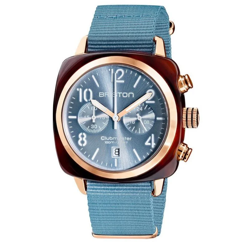 Men's Occasional Design Men's Watches-Briston Glacier Blue Clubmaster Classic Chronograph Watch 19140.PRA.T.25.NIB