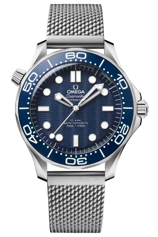 Men's Engraved Design Dress Watches-Omega Seamaster Diver 300M James Bond 60th Anniversary Master Chronometer 210.30.42.20.03.002