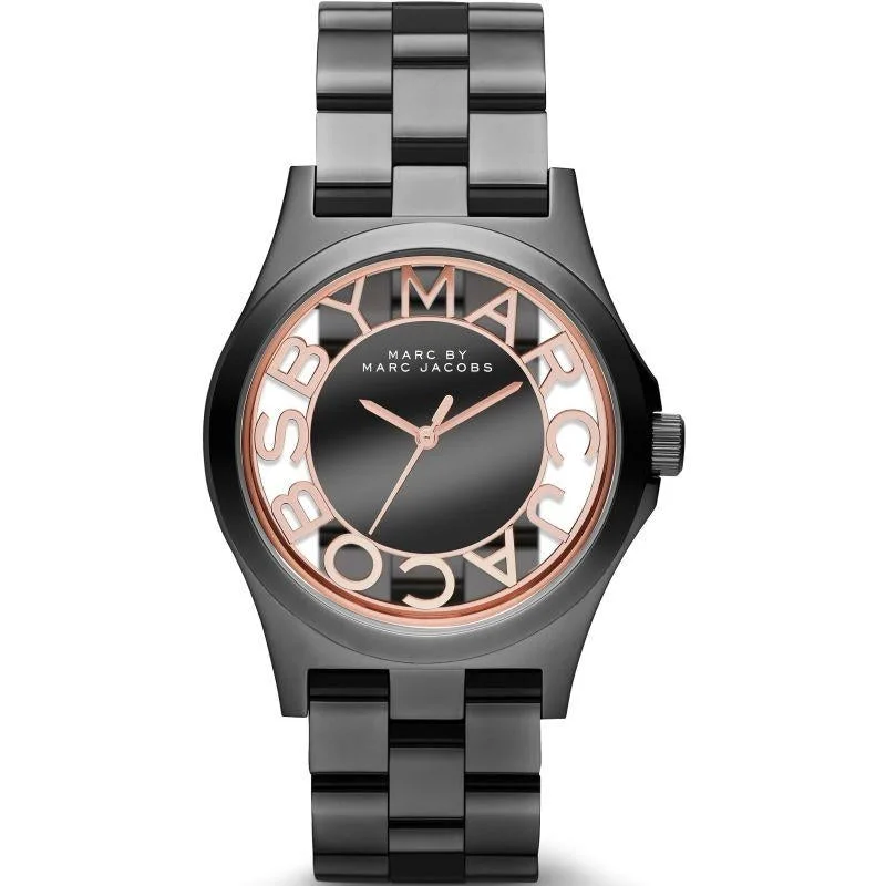 Men's Anniversary Slim Watches-Marc Jacobs MBM3254 Ladies Henry Skeleton Black Watch
