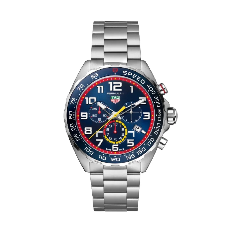 Men's Swiss Anniversary Edition-Tag Heuer Formula 1 Men's Red Bull Racing Special Edition Silver Blue Chronograph Watch