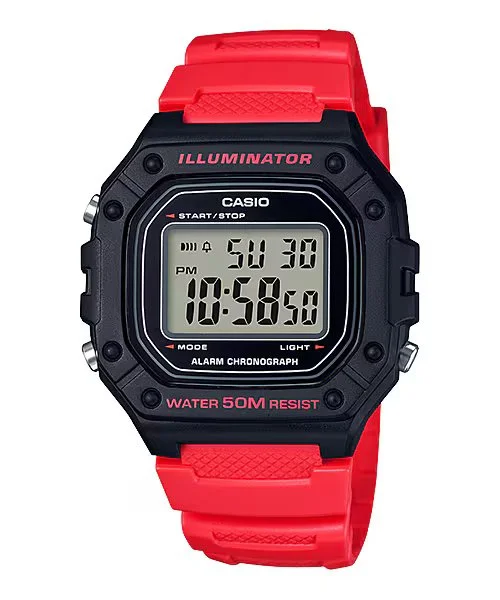 Unisex Customized Design Watches-Casio Watch Chronograph Digital Red W-218H-4BV