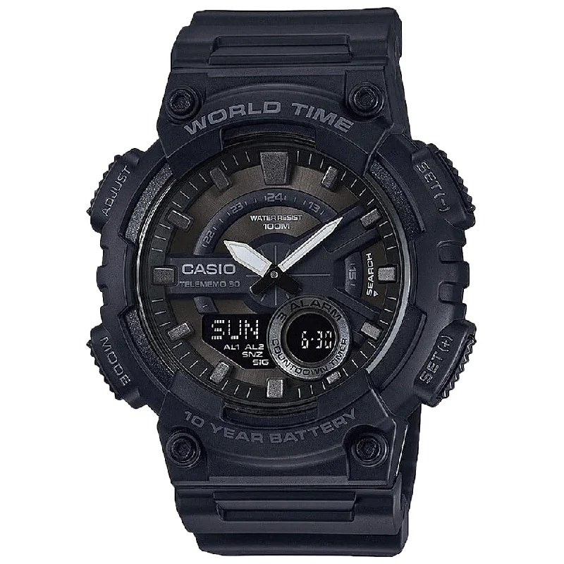 Mens British Made Style Smart Watches-Casio AEQ110W1BV World Time Watch