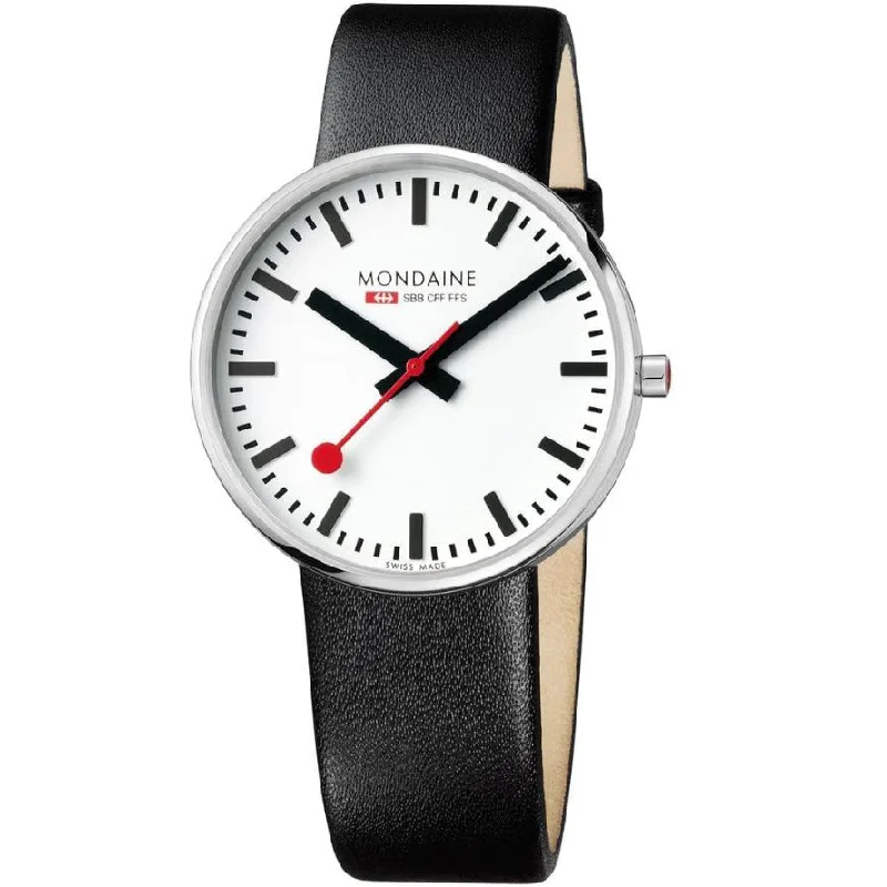 Men's Large Size Style Dress Watches-Mondaine Giant Unisex White Watch MSX.4211B.LB