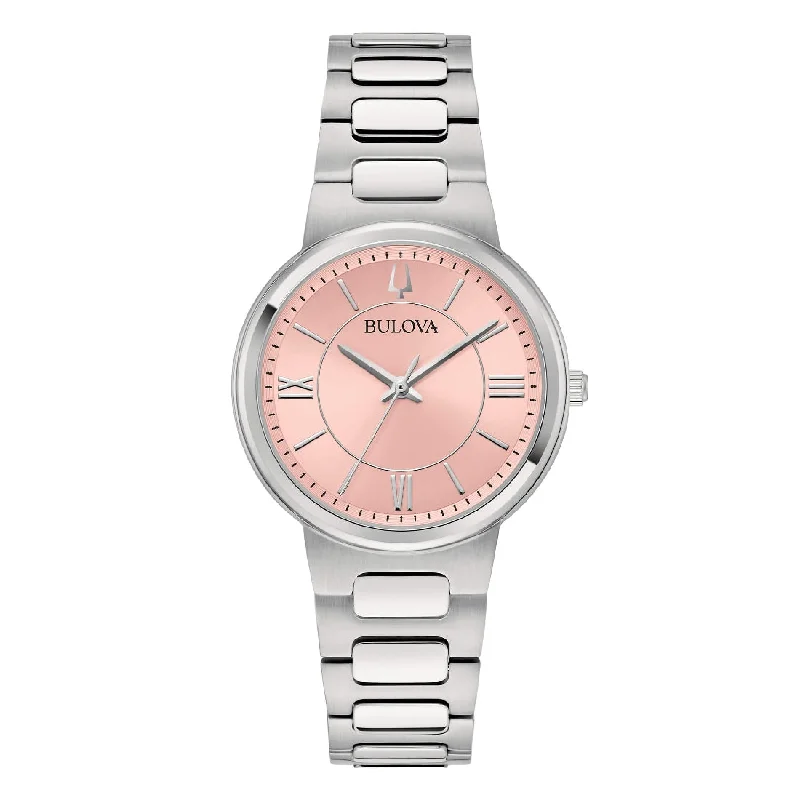 Women's Mechanical Watch Manufacturer-Orologio Bulova 96L335 Classic da donna quadrante rosa salmone