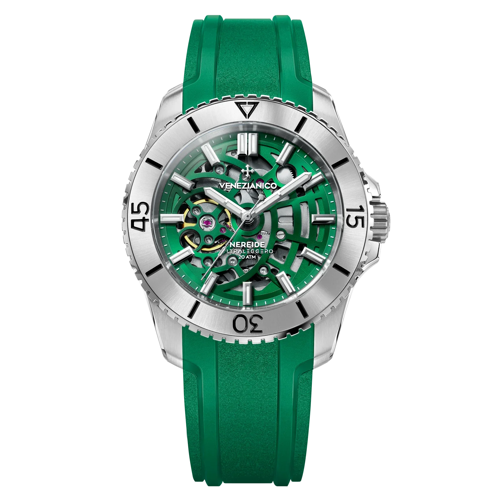 Men's Swiss Watch Eco-Drive Edition-Venezianico Automatic Watch Nereide UltraLeggero 42 Skeleton Green 3921507