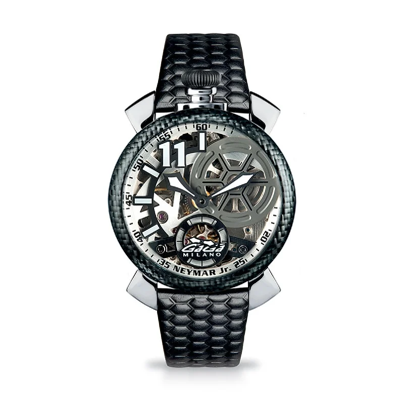 Men's Swiss Office Wear Edition-Gaga Milano Watch Neymar Jr. Skeleton Steel Carbon Limited Edition