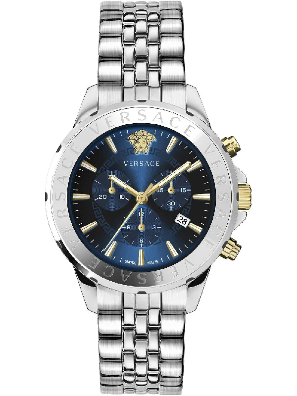 Men's Swiss Watches Sale-Versace Men's Watch Chrono Signature Blue Bracelet VEV601923