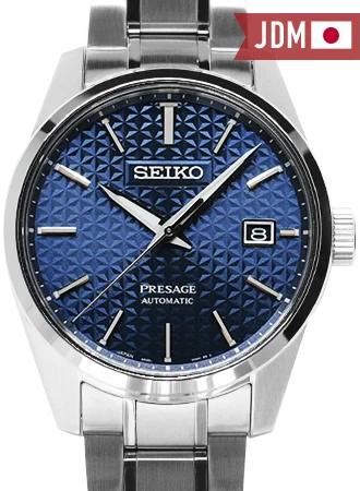 Men's Medium Size Dress Watches-Presage Automatic Sharp Edged Aitetsu Blue Ref. SARX077