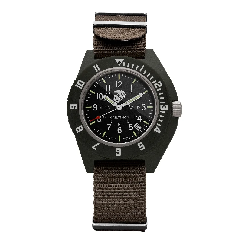 Men's Nylon Field Watches-41mm Official USMC Sage Green Pilot's Navigator with Date (Quartz)